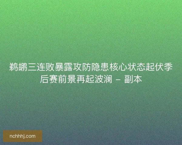 鹈鹕三连败暴露攻防隐患核心状态起伏季后赛前景再起波澜 - 副本